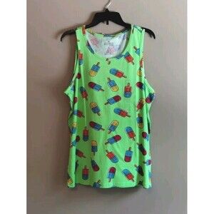 Men's Hollywood Summer Popsicle Print Neon Green Cotton Tank Size Small NWT